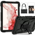 thumbnail image 1 of Shockproof Case for Galaxy Tab S7 FE/Tab S8+ Plus/ Tab S7+ Plus, Rugged Hybrid Protection Kids Friendly Detachable Shoulder Strap/ Hand Strap Rotating Kickstand Bumper Cover, Black, 1 of 7