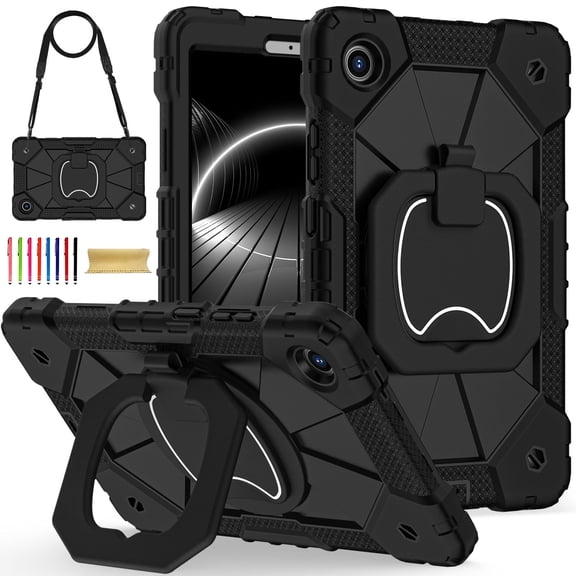 Shockproof Case for Lenovo Idea Tab 11 2025/K11 Gen 2 11 Inch, Shockproof Rugged Shoulder Strap Rotating Kickstand Kids Friendly S Pen Holder Case Cover for Lenovo Idea Tab 11 2025,Black