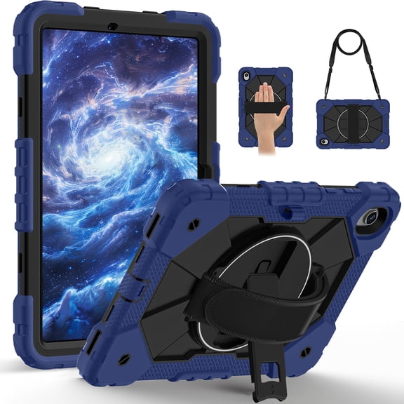 Shockproof Case for Lenovo Idea Tab 11/K11 Gen 2 11 Inch 2025, Rugged Hybrid Protection Drop Proof Cover with Shoulder Strap & Hand Strap Rotating Kickstand Kids Friendly Case, Navyblue