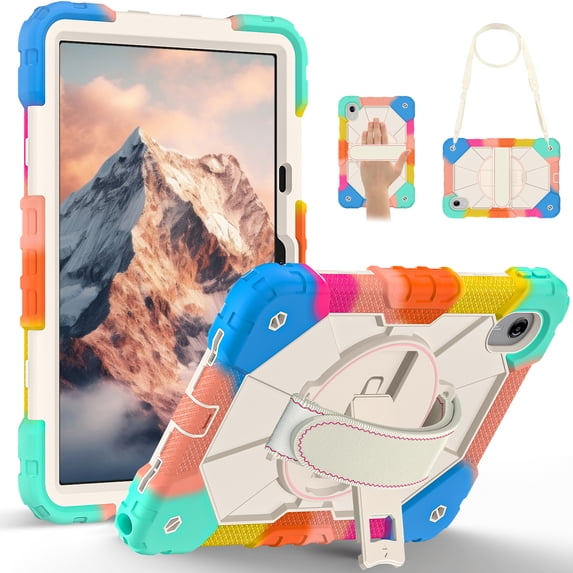 Shockproof Case for Lenovo Idea Tab 11/K11 Gen 2 11 Inch 2025, Rugged Hybrid Protection Drop Proof Cover with Shoulder Strap & Hand Strap Rotating Kickstand Kids Friendly Case, Colorful