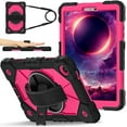 thumbnail image 1 of Shockproof Case for Lenovo Tab One / Tab K9 8.7" 2025 TB-305FU, Rugged Hybrid Protection Drop Proof Cover with Shoulder Strap & Hand Strap Rotating Kickstand Kids Friendly Case, Rose, 1 of 9