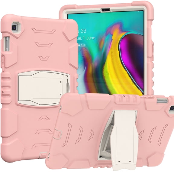 Shockproof Case for Samsung Galaxy Tab A 10.1 2019 Model SM-T510/T515, Kids Friendly Heavy Duty Rugged Hybrid Protective Tablet Cover with Kickstand, Pink
