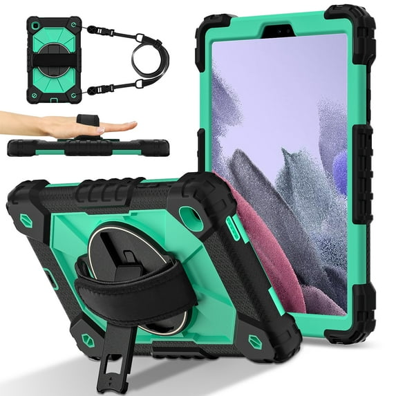 Shockproof Case for Samsung Galaxy Tab A 8.0 Inch 2019 SM-T290 T295, Rugged Hybrid Protection Drop Proof Cover with Shoulder Strap & Hand Strap Rotating Kickstand Kids Friendly Case,Mint
