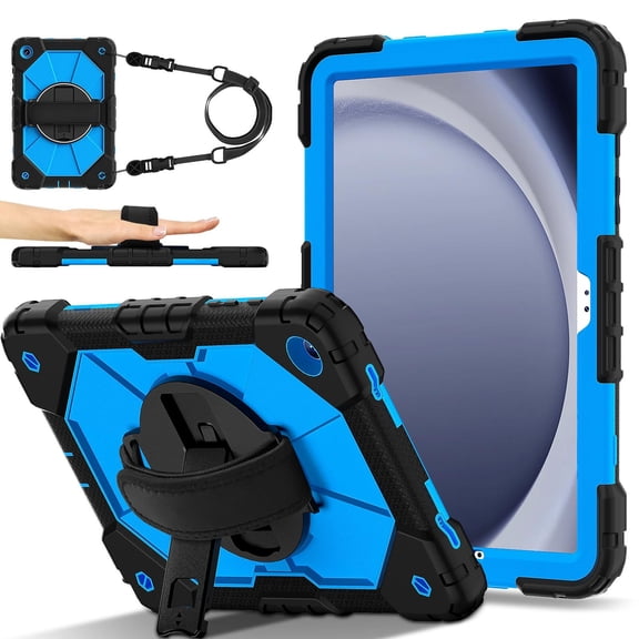 Shockproof Case for Samsung Galaxy Tab A11 8.7 Inch SM-X133 X135 2025, Rugged Hybrid Protection Drop Proof Cover with Shoulder Strap & Hand Strap Rotating Kickstand Kids Friendly Case,Blue
