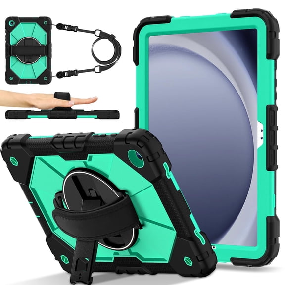 Shockproof Case for Samsung Galaxy Tab A11 8.7 Inch SM-X133 X135 2025, Rugged Hybrid Protection Drop Proof Cover with Shoulder Strap & Hand Strap Rotating Kickstand Kids Friendly Case,Mint
