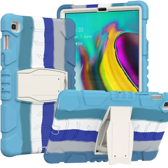 Shockproof Case for Samsung Galaxy Tab A7 10.4 2020 Model SM-T500/T505, Kids Friendly Heavy Duty Rugged Hybrid Protective Tablet Cover with Kickstand, Colorful Blue