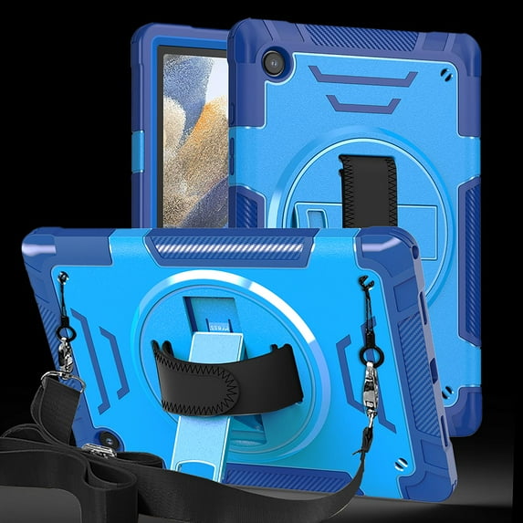 Shockproof Case for Samsung Galaxy Tab A8 10.5" SM-X200 X205 X207, Military Grade Protection Rotating Stand Hand Strap Shoulder Strap Kids Friendly Bumper Rugged Case for Galaxy Tab A8 10.5",Blue