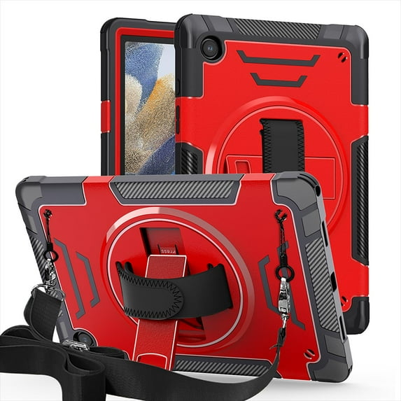 Shockproof Case for Samsung Galaxy Tab A8 10.5" SM-X200 X205 X207, Military Grade Protection Rotating Stand Hand Strap Shoulder Strap Kids Friendly Bumper Rugged Case for Galaxy Tab A8 10.5",Red