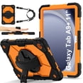 thumbnail image 1 of Shockproof Case for Samsung Galaxy Tab A9+ 11 Inch SM-X210 X215 X216, Rugged Hybrid Protection Drop Proof Cover with Shoulder Strap & Hand Strap Rotating Kickstand Kids Friendly Case,Orange, 1 of 7