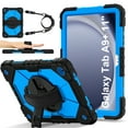 thumbnail image 1 of Shockproof Case for Samsung Galaxy Tab A9+ 11 Inch SM-X210 X215 X216, Rugged Hybrid Protection Drop Proof Cover with Shoulder Strap & Hand Strap Rotating Kickstand Kids Friendly Case,Blue, 1 of 7