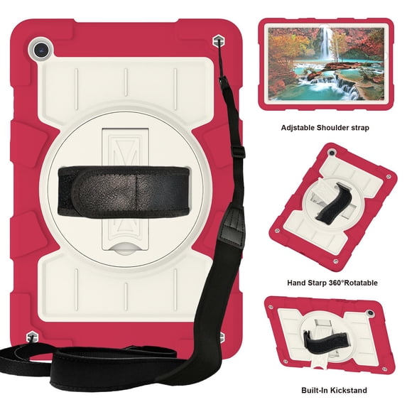 Shockproof Case for Samsung Galaxy Tab A9 8.7" SM-X110 X115, Rugged Shoulder Strap Rotating Stand Shoulder Strap Kids Friendly Bumper Heavy Duty Shockproof Case for Galaxy Tab A9,Red