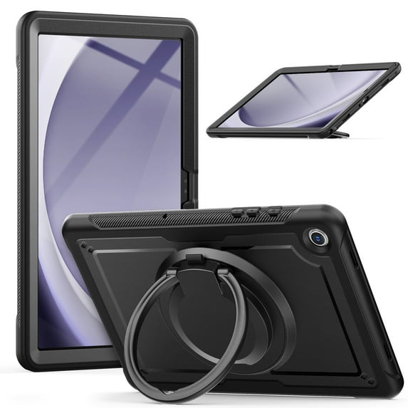 Shockproof Case for Samsung Galaxy Tab A9 8.7" SM-X110 X115 X116, Rugged Hybrid Protective Cover with Pencil Holder & Shoulder Strap Kids Friendly Rotating Kickstand Case for Galaxy Tab A9, Black