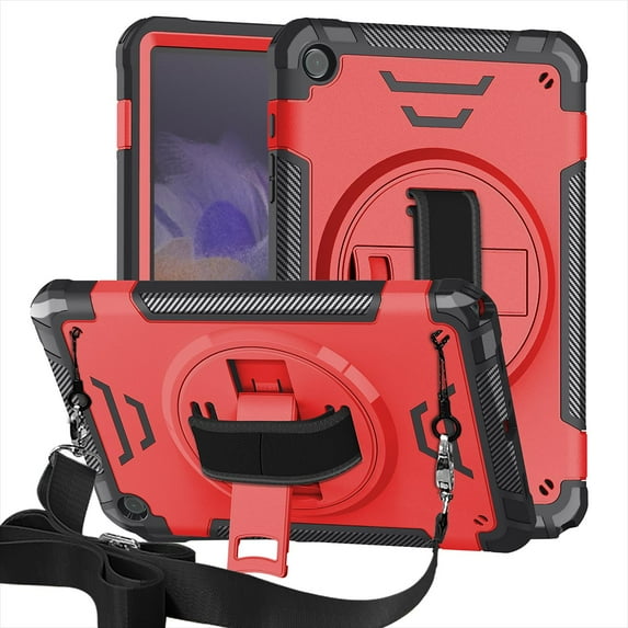 Shockproof Case for Samsung Galaxy Tab A9+ Plus 11" SM-X210 X216 X218, Military Grade Protection Rotating Stand Hand Strap Shoulder Strap Kids Friendly Bumper Rugged Case for Galaxy Tab A9+,Red