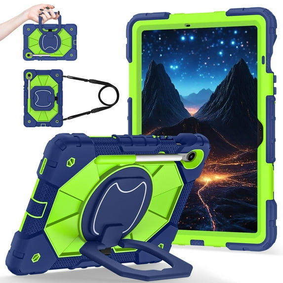 Shockproof Case for Samsung Galaxy Tab S10 FE 10.9"/ S9 FE 10.9"/ S9 11", Shockproof Rugged Shoulder Strap Rotating Kickstand Kids Friendly S Pen Holder Case Cover for Galaxy S10 FE/S9 FE/S9