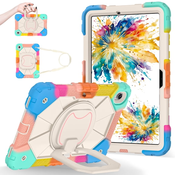Shockproof Case for Samsung Galaxy Tab S11 11" SM-X730 X736B 2025, with Shoulder Strap Rotating Multi Viewing Kickstand Rugged Bumper PC TPU Kids Friendly Cover with S Pen Holder, Colorful Blue