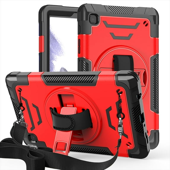 Shockproof Case for Samsung Tab A7 Lite 8.7 T220 T225, Military Grade Protection Rotating Stand Hand Strap Shoulder Strap Kids Friendly Bumper Rugged Case for Galaxy Tab A7 Lite 8.7",Red