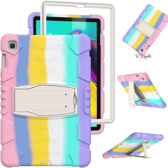Shockproof Case for Samsung Tab S5e 10.5 SM-T720, Kids Friendly Heavy Duty Rugged Hybrid Protective Tablet Cover with Kickstand, Colourfulpink