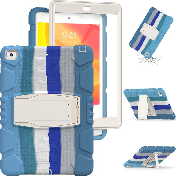 Shockproof Case for iPad Mini 4/Mini 5th Generation, Kids Friendly Heavy Duty Rugged Hybrid Protective Tablet Cover with Kickstand, Colorful Blue