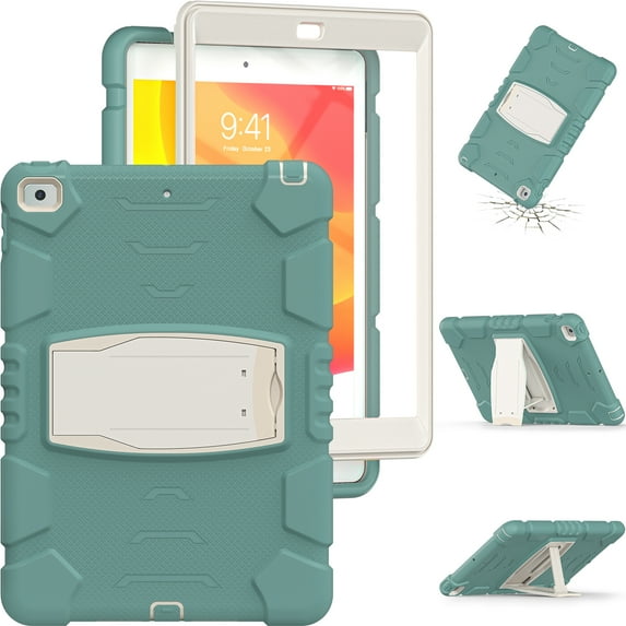 Shockproof Case for iPad Mini 4/Mini 5th Generation, Kids Friendly Heavy Duty Rugged Hybrid Protective Tablet Cover with Kickstand, Emerald Green