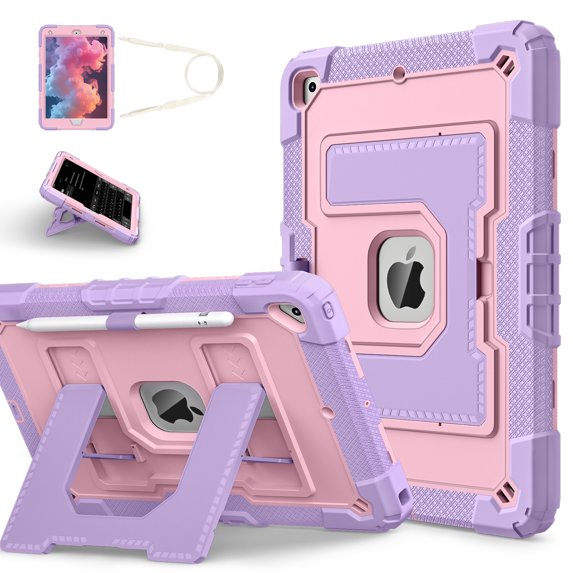 Shockproof Case For iPad 9th/8th/7th Gen 10.2"(2021/2020/2019),With Retractable Kickstand,Shoulder Strap,Built-in Pencil Holder,Heavy Duty Shockproof Rugged Protective Rugged Tablet Case,G