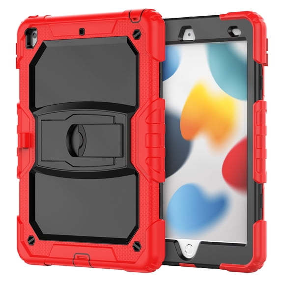 Shockproof Case for iPad Pro 10.5 2019/2017, Kids Friendly Dual Layer Shockproof Heavy Duty Rugged Hybrid Kickstand Protective Cover with Shoulder Strap & Pencil Holder, Red