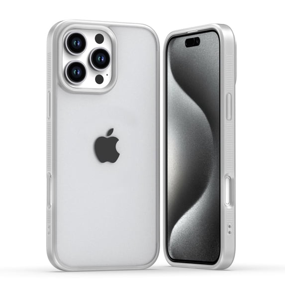 Shockproof Case For iPhone 16 Pro, Translucent Matte Frosted Back with Soft TPU Bumper Protective Cover, Slim Anti-Fingerprint Slim Fit Rugged Shield For iPhone 16 Pro, White