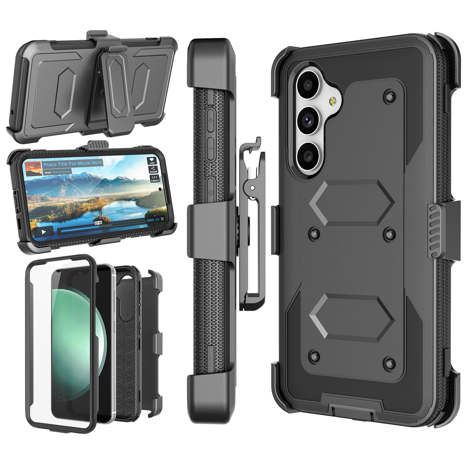Heavy Duty Hybrid Phone Case With Kickstand & Belt Clip Holster - Shockproof Protection Pochette Iphone 17 Heavy Duty Hybrid Phone Case With Kickstand & Belt Clip Holster - Shockproof Protection Pochette Iphone 17