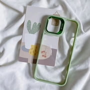 Shockproof Chrome Button Transparent Slim Edge Bumper Case, Strong Armor Cover for Apple iPhone 15 Pro Max Green