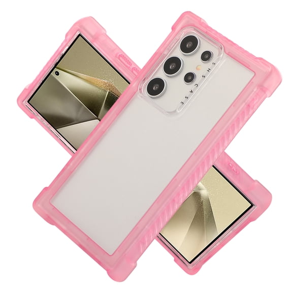 Designed for Samsung Galaxy S24 Shockproof Clear Case, for Men Women Boys Girls Anti-Yellowing Drop Protection Hard PC Transparent Back Phone Case Cover for Samsung Galaxy S24, Pink