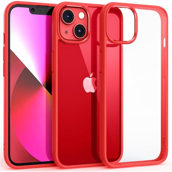 Shockproof Clear Case for iPhone 13, [Not Yellowing] [10FT Military Drop Protection] Hard Clear Back Four Corner Airbags Drop Protection Phone Cover, 6.1 inch, Red