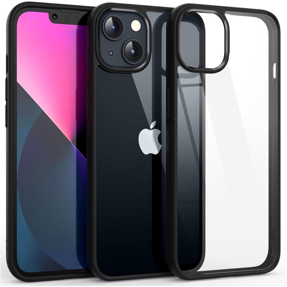 Shockproof Clear Case for iPhone 13, [Not Yellowing] [10FT Military Drop Protection] Hard Clear Back Four Corner Airbags Drop Protection Phone Cover, 6.1 inch, Black