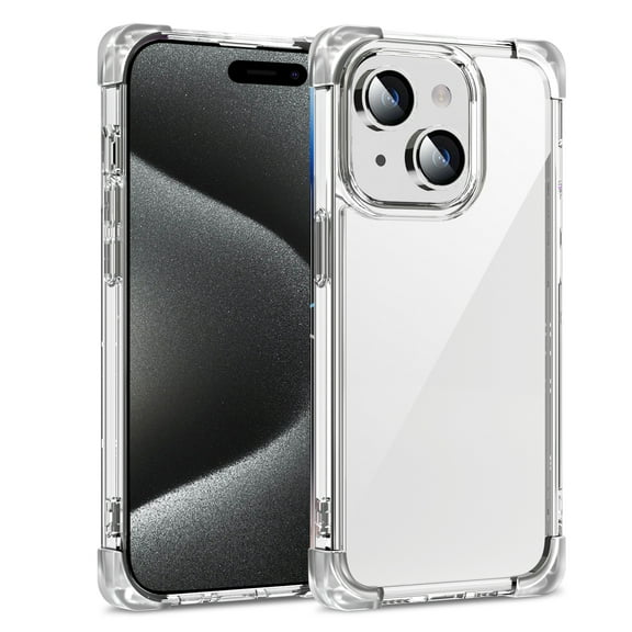Shockproof Clear Designed for iPhone 15, [Camera & Screen Raised Edge Protection] [Air Guard Four Corner Bumper 15FT Drop Protection] [Not Yellowing] Soft Slim Silicone Case, Clear