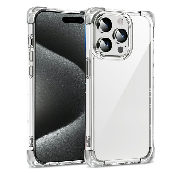 Shockproof Clear Designed for iPhone 15 Pro Max, [Camera & Screen Raised Edge Protection] [Air Guard Four Corner Bumper 15FT Drop Protection] [Not Yellowing] Soft Slim Silicone Case, Clear