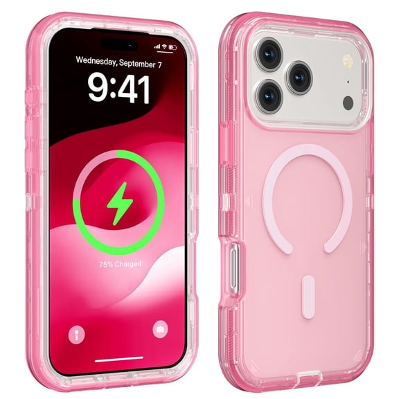 Shockproof Clear Magnetic Phone Case for iPhone 17 Pro Max - Strong Magnetic Lock, Anti-Yellowing & 360 Protection, Slim Cover with Color Edges(Pink)