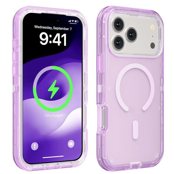 Shockproof Clear Magnetic Phone Case for iPhone 17 Pro Max - Strong Magnetic Lock, Anti-Yellowing & 360 Protection, Slim Cover with Color Edges(Purple)