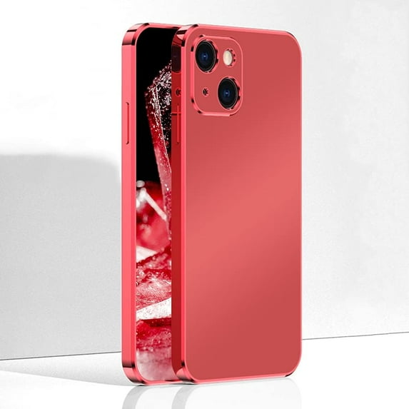 Shockproof Compatible with iPhone 13 Case Cute Slim Fit Thin Matte Phone Cases Anti-Fingerprint for Women Glitter Plating Edge Soft Flexible TPU Protective Cover - 6.1 Inch (2021), Red