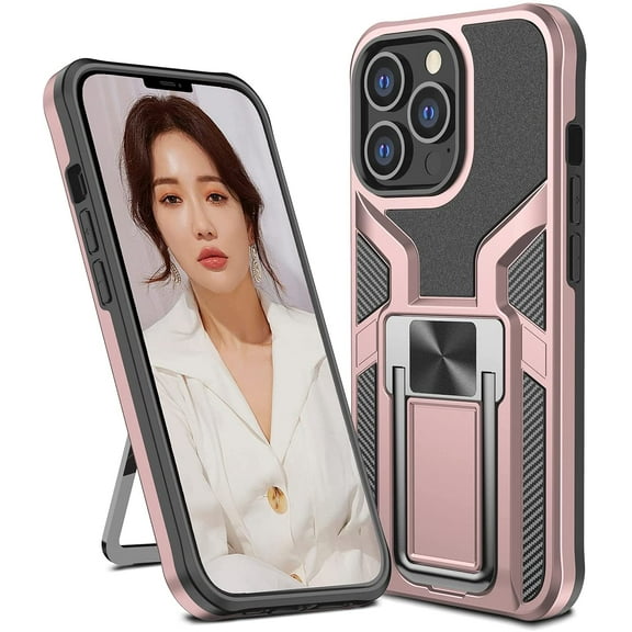 Shockproof Compatible for iPhone 13 Pro Case, Anti-Scratch Heavy Duty Protection with Rotation Ring Holder Kickstand (Work with Magnetic Car Mount) Phone Case Cover for iPhone 13 Pro 6.1 inch