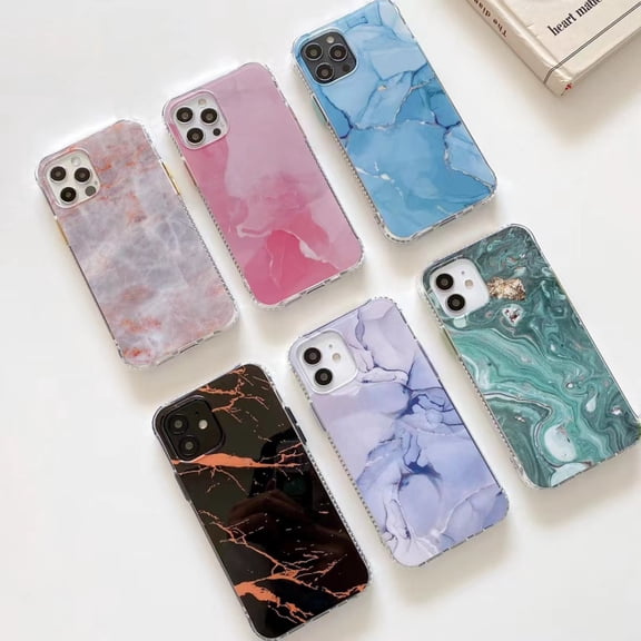 Shockproof Designed for iPhone 14/13 Case,Smooth Rainbow Marble Pattern Protective Shockproof Phone Case