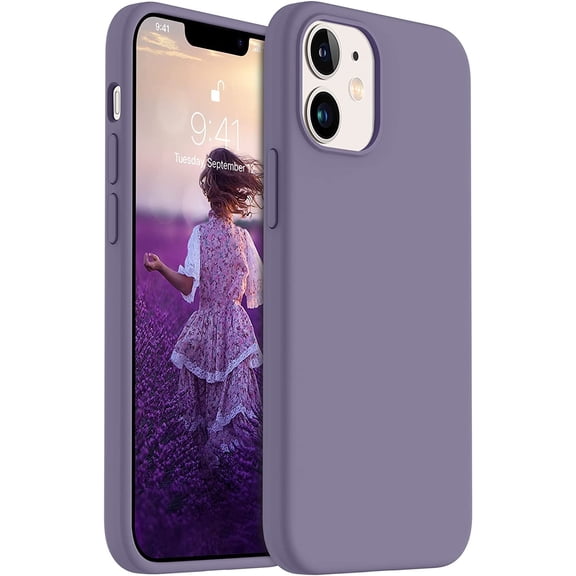 Shockproof Designed for iPhone 12 Mini Case, Liquid Silicone Phone Case with [Soft Anti-Scratch Microfiber Lining] Drop Protection 5.4 inch Slim Thin Cover, Lavender