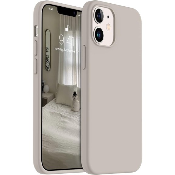 Shockproof Designed for iPhone 12 Mini Case, Liquid Silicone Phone Case with [Soft Anti-Scratch Microfiber Lining] Drop Protection 5.4 inch Slim Thin Cover, Stone