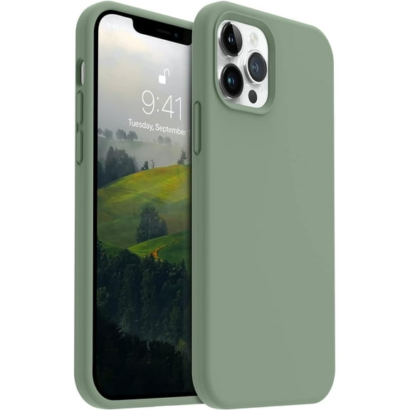 Shockproof Designed for iPhone 12 Pro Max Case, Liquid Silicone Phone Case with [Soft Anti-Scratch Microfiber Lining] Drop Protection 6.7 inch Slim Thin Cover, Calke Green
