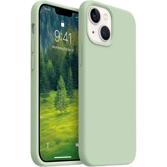 Shockproof Designed for iPhone 13 Mini Case, Liquid Silicone Phone Case with [Soft Anti-Scratch Microfiber Lining] Full Body Drop Protection 5.4 inch Slim Thin Cover, Pale Green