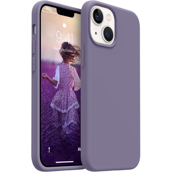 Shockproof Designed for iPhone 13 Mini Case, Liquid Silicone Phone Case with [Soft Anti-Scratch Microfiber Lining] Full Body Drop Protection 5.4 inch Slim Thin Cover, Lavender