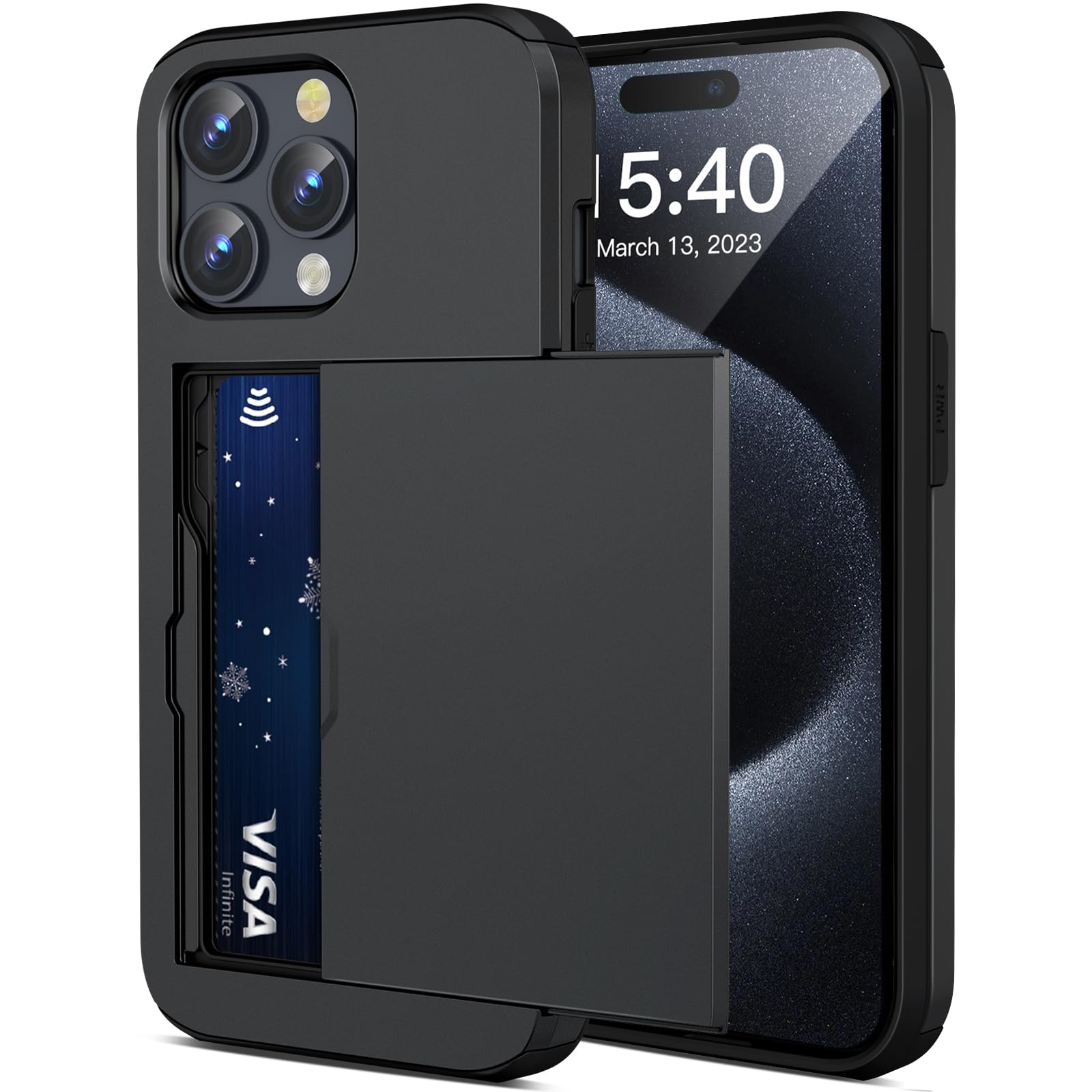 Shockproof Dual Layer Wallet Case for iPhone 15 Pro Max Credit Card