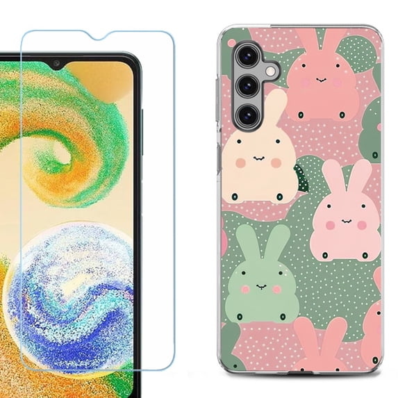 Shockproof Fashion Phone Case for Samsung Galaxy A14 5G, with Tempered Glass Screen Protector, by OneToughShield ® - Bunny Mix