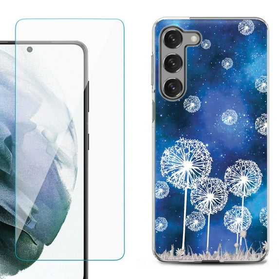Shockproof Fashion Phone Case for Samsung Galaxy S23+ / S23 Plus 5G, with Tempered Glass Screen Protector, by OneToughShield ® - Dandelion Stars