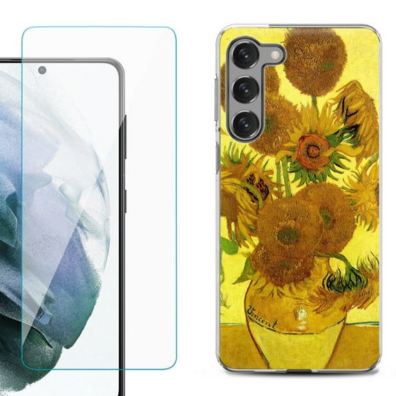 Shockproof Fashion Phone Case for Samsung Galaxy S23+ / S23 Plus 5G, with Tempered Glass Screen Protector, by OneToughShield ® - Sunflower