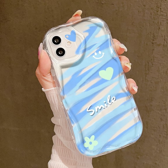 Shockproof Full-Body Protection for iPhone 17 ,Blue White Water Ripple Smile Phone Case Cover Camera, Lens Protection Stylish Sturdy TPU Protective Case