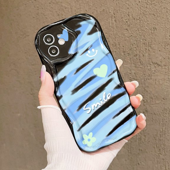 Shockproof Full-Body Protection for iPhone 17 Pro ,Blue White Water Ripple Smile Phone Case Cover Camera, Lens Protection Stylish Sturdy TPU Protective Case