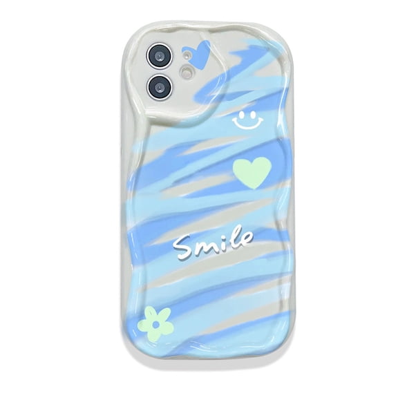 Shockproof Full-Body Protection for iPhone 17 Pro ,Blue White Water Ripple Smile Phone Case Cover Camera, Lens Protection Stylish Sturdy TPU Protective Case
